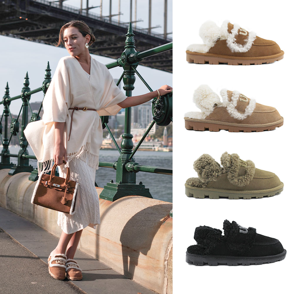 [빠른무료배송] 호주정품 럭스오즈 플러피 탈부착 밴딩 어그 슬리퍼 (굽 2.5cm) LUXOZ UGG LU001